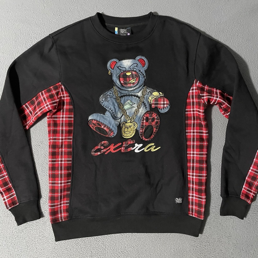 Bleecker & Mercer Sweatshirt Men‎ Sz Med Fleece Black Graffiti Gangster Teddy